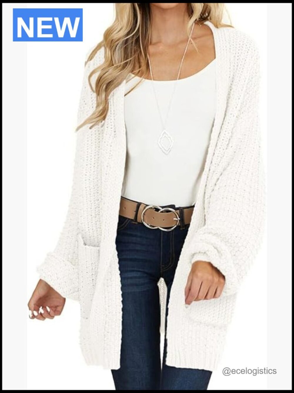 Oversized Chunky Knit Open Front Cardigan Long Lantern Sleeve